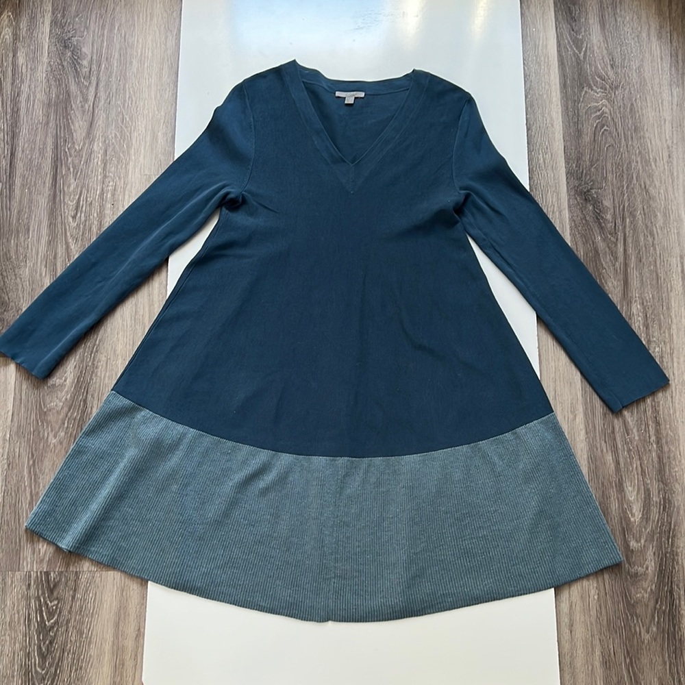 COS Wool Blend Color Block Metallic Panel V neck Long Sleeve Midi Dress XS